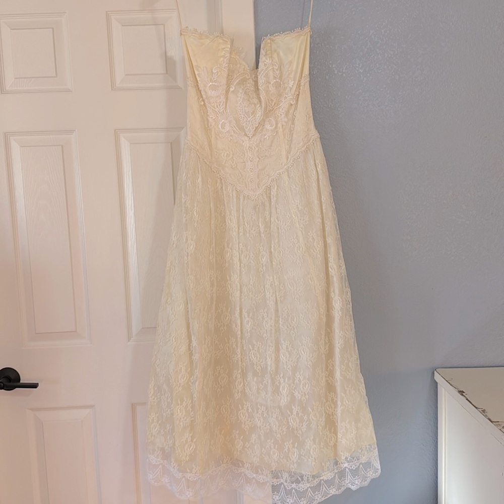 McClintock Vintage Bow Back Strapless Lace Dress 80’s 12
